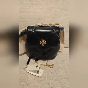 Tory Burch Black Quilted Backpack with Gold Accents Tory Burch Small Kira Diamond Quilted Leather Backpack  main image 4